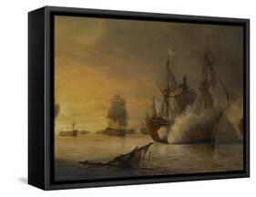 Combat naval entre le vaisseau français "l'Intrépide" commandé par le comte de Vaudreuil,-Pierre Julien Gilbert-Framed Stretched Canvas