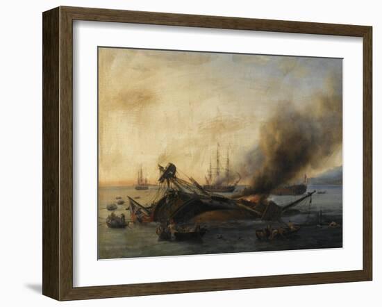 Combat naval entre une division française et anglaise en vue de l'île de la-Pierre Julien Gilbert-Framed Giclee Print