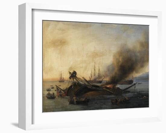 Combat naval entre une division française et anglaise en vue de l'île de la-Pierre Julien Gilbert-Framed Giclee Print