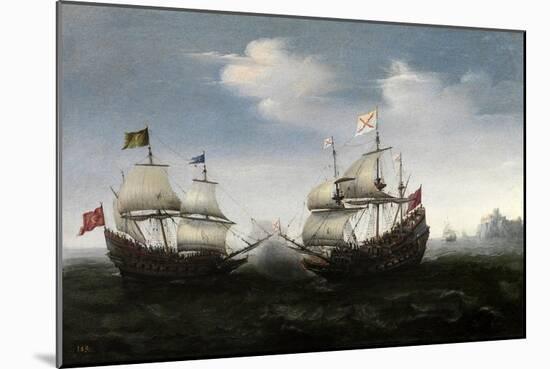 Combate Naval Frente a Una Costa Rocosa, 1626-1627-Hendrick Cornelisz Vroom-Mounted Giclee Print
