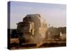 Combine Harvester Baling Hay, Seen from the Cotswolds Way Footpath, the Coltswolds, England-David Hughes-Stretched Canvas