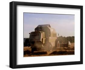 Combine Harvester Baling Hay, Seen from the Cotswolds Way Footpath, the Coltswolds, England-David Hughes-Framed Photographic Print