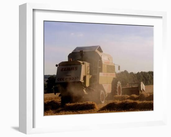 Combine Harvester Baling Hay, Seen from the Cotswolds Way Footpath, the Coltswolds, England-David Hughes-Framed Photographic Print