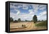 Combine Harvester Harvesting Oats (Avena Sativa), Haregill Lodge Farm, Ellingstring,Yorkshire, UK-Paul Harris-Framed Stretched Canvas