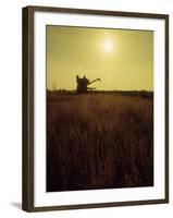 Combine Harvester in Field at Sunset-John Zimmerman-Framed Photographic Print