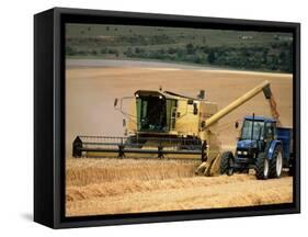 Combine Harvester Off-loading Grain-Jeremy Walker-Framed Stretched Canvas