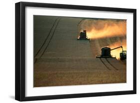 Combine Harvesters And Tractor Working In a Field-Jeremy Walker-Framed Photographic Print