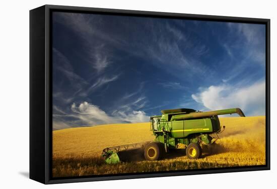 Combine Harvesting Wheat, Palouse Country, Washington, USA-Terry Eggers-Framed Stretched Canvas