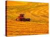 Combine Swathing Crop, Palouse, Washington, USA-Terry Eggers-Stretched Canvas