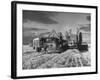 Combines and Crews Harvesting Wheat, Loading into Trucks to Transport to Storage-Joe Scherschel-Framed Photographic Print