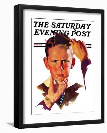 "Combing His Hair," Saturday Evening Post Cover, July 9, 1938-Douglas Crockwell-Framed Giclee Print