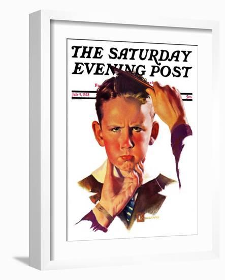 "Combing His Hair," Saturday Evening Post Cover, July 9, 1938-Douglas Crockwell-Framed Giclee Print