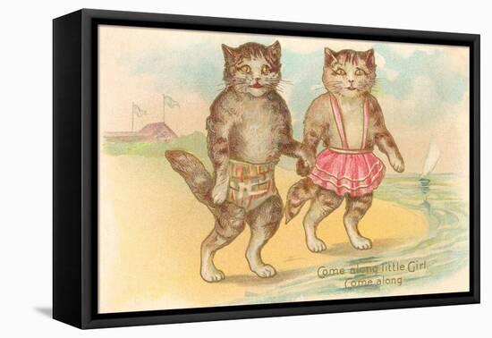 Come Along Little Girl, Cats at Beach-null-Framed Stretched Canvas