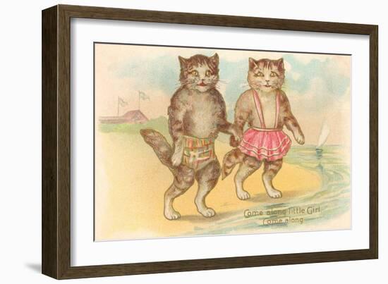 Come Along Little Girl, Cats at Beach-null-Framed Art Print