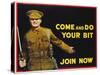 Come and Do Your Bit - Join Now World War I Recruiting Poster-null-Stretched Canvas