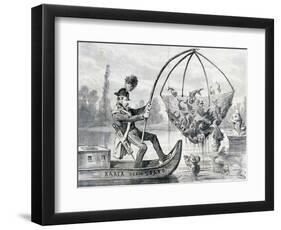 Come Here Fresh Water Fish or More Correctly Policeman Lanza Fishing, Satirical Cartoon, Italy-null-Framed Giclee Print