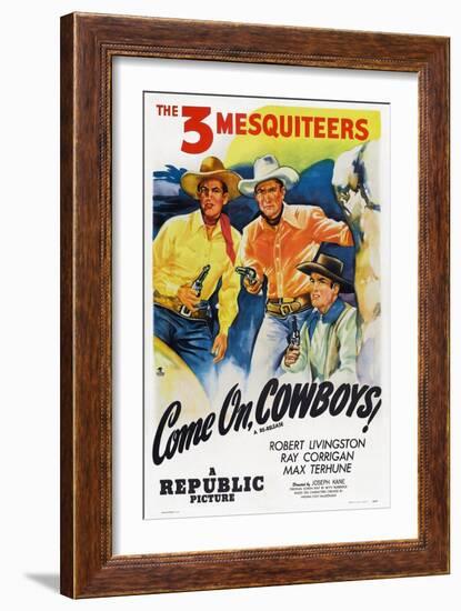 Come On, Cowboys, from Left: Robert Livingston, Ray Corrigan, Max Terhune, 1937-null-Framed Art Print