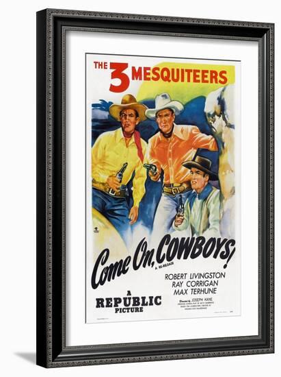 Come On, Cowboys, from Left: Robert Livingston, Ray Corrigan, Max Terhune, 1937-null-Framed Art Print