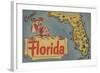 Come to Florida Map of the State, Pin-Up Girl - Florida-Lantern Press-Framed Art Print