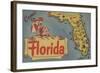 Come to Florida Map of the State, Pin-Up Girl - Florida-Lantern Press-Framed Art Print