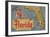 Come to Florida Map of the State, Pin-Up Girl - Florida-Lantern Press-Framed Art Print