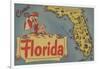 Come to Florida Map of the State, Pin-Up Girl - Florida-Lantern Press-Framed Art Print