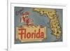 Come to Florida Map of the State, Pin-Up Girl - Florida-Lantern Press-Framed Premium Giclee Print
