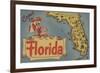 Come to Florida Map of the State, Pin-Up Girl - Florida-Lantern Press-Framed Premium Giclee Print