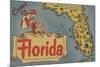 Come to Florida Map of the State, Pin-Up Girl - Florida-Lantern Press-Mounted Premium Giclee Print