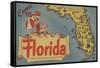 Come to Florida Map of the State, Pin-Up Girl - Florida-Lantern Press-Framed Stretched Canvas