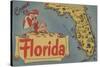 Come to Florida Map of the State, Pin-Up Girl - Florida-Lantern Press-Stretched Canvas