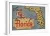 Come to Florida Map of the State, Pin-Up Girl - Florida-Lantern Press-Framed Art Print