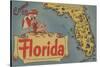 Come to Florida Map of the State, Pin-Up Girl - Florida-Lantern Press-Stretched Canvas
