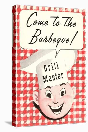 Come to the Barbecue, Cartoon Chef Head-null-Stretched Canvas