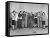 Comedian Jack Benny and Wife Posing with Cast of His Radio Show-null-Framed Stretched Canvas