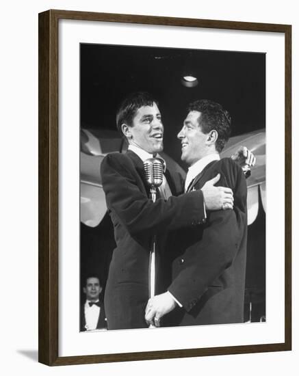 Comedian Jerry Lewis Singing with His Partner Dean Martin, at the Copacabana-Ralph Morse-Framed Premium Photographic Print