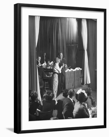 Comedian Kay Thompson's Night Club Act at Ciro's-J^ R^ Eyerman-Framed Premium Photographic Print