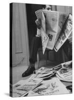 Comedian Mort Sahl at Home Reading Newspaper-Grey Villet-Stretched Canvas