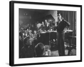 Comedian, Mort Sahl Entertaining at a Night-Club Called "Mister Kelly's"-null-Framed Premium Photographic Print