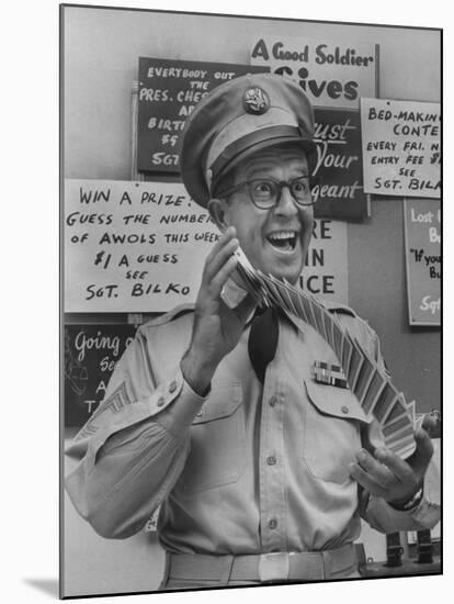 Comedian Phil Silvers Playing Cards on His Television Show-Yale Joel-Mounted Premium Photographic Print