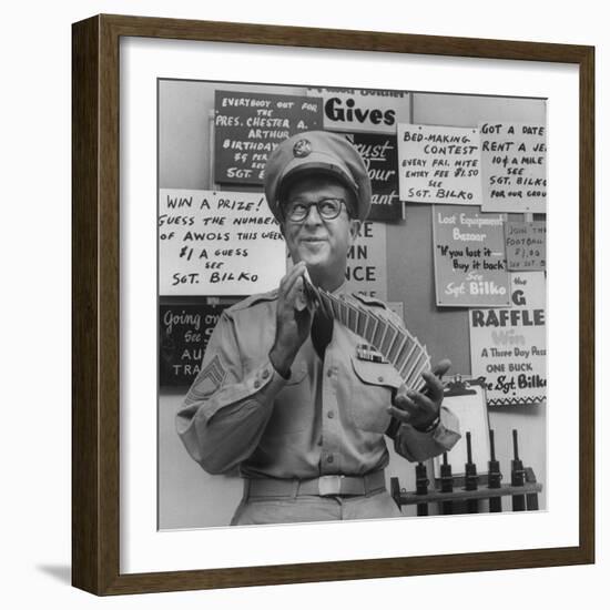 Comedian Phil Silvers Shuffling Cards on His Television Show-Yale Joel-Framed Premium Photographic Print