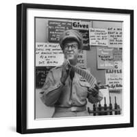 Comedian Phil Silvers Shuffling Cards on His Television Show-Yale Joel-Framed Premium Photographic Print