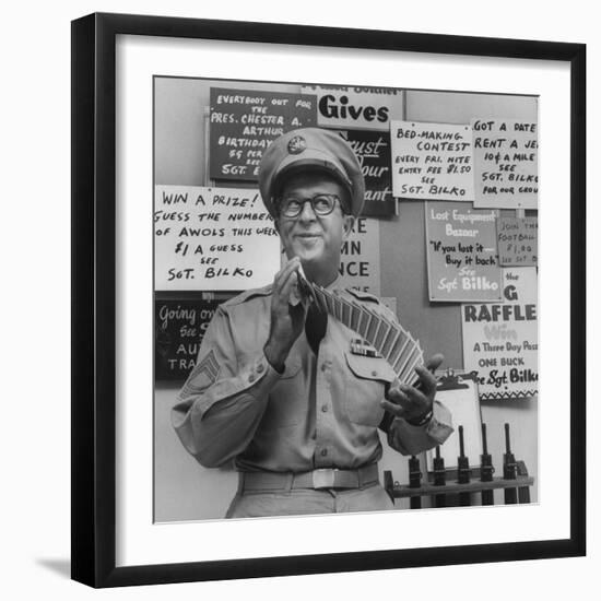 Comedian Phil Silvers Shuffling Cards on His Television Show-Yale Joel-Framed Premium Photographic Print