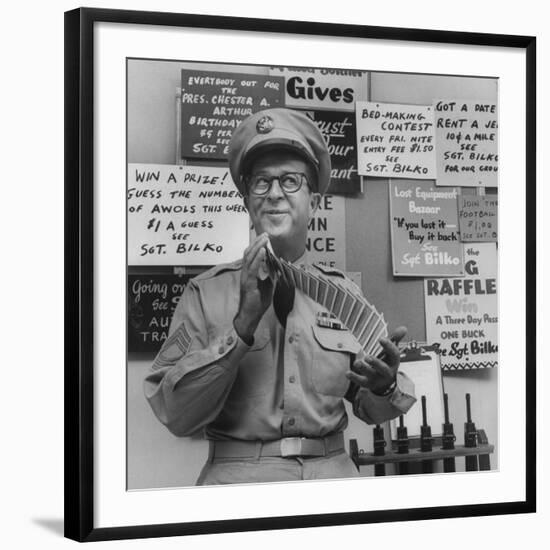 Comedian Phil Silvers Shuffling Cards on His Television Show-Yale Joel-Framed Premium Photographic Print