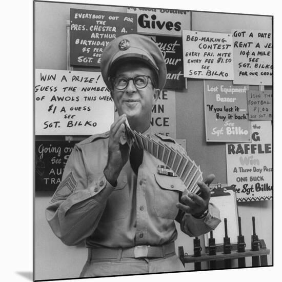 Comedian Phil Silvers Shuffling Cards on His Television Show-Yale Joel-Mounted Premium Photographic Print