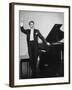Comedian Pianist Victor Borge, in White Tie and Tails, Standing at Piano and Making Funny Faces-Peter Stackpole-Framed Premium Photographic Print