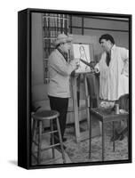 Comedian Zero Mostel Playing Artist, Painting Portrait of Joey Faye as Huck Finn-null-Framed Stretched Canvas