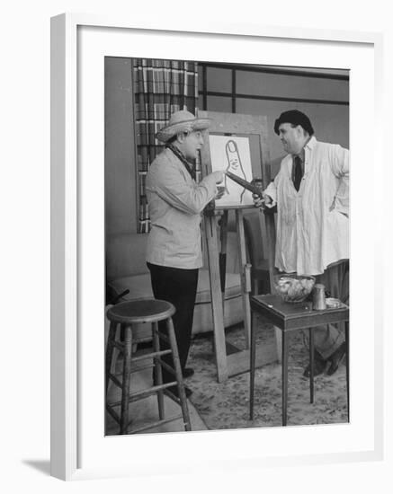 Comedian Zero Mostel Playing Artist, Painting Portrait of Joey Faye as Huck Finn-null-Framed Photographic Print