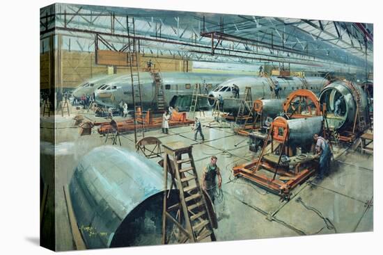 Comet Fuselage Assembly Dehavillland 1949-Terence Cuneo-Stretched Canvas