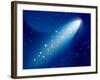 Comet on Dark Blue Sky with Small Sparkling Stars. Raster Version.-annanurrka-Framed Premium Photographic Print